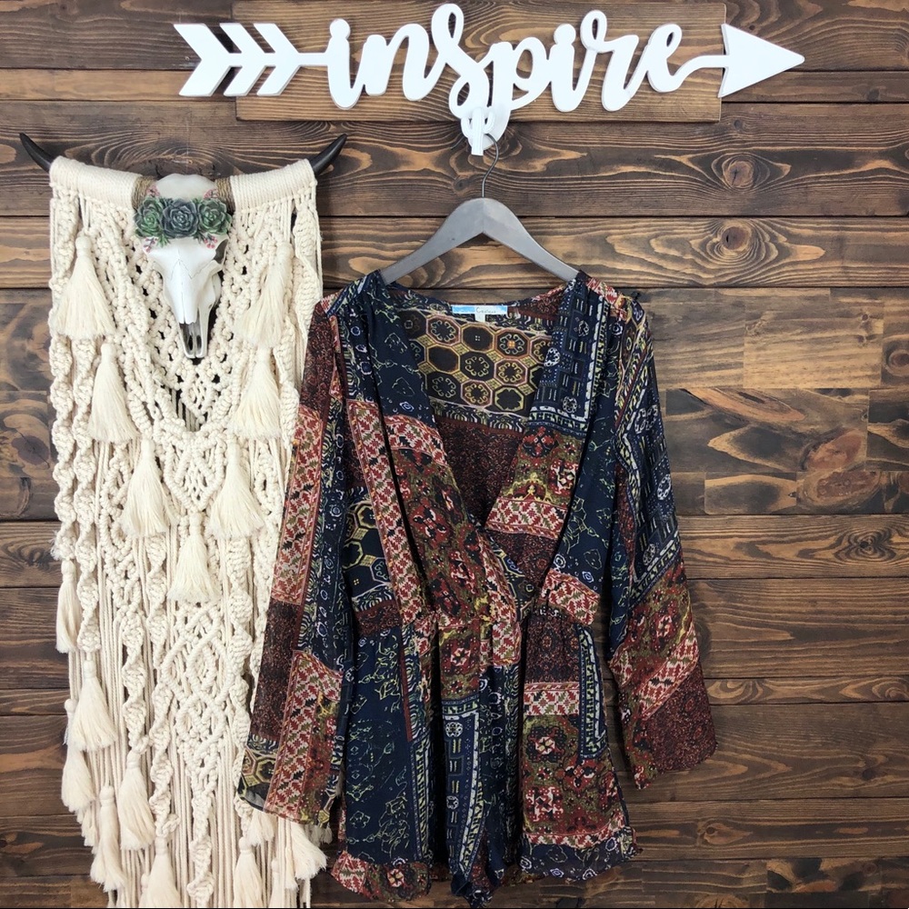 Cecico | Boho Paisley Faux Wrap Romper